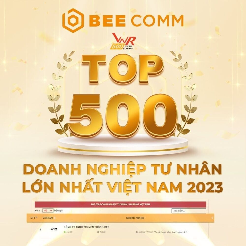 3 năm liên tiếp Công ty Truyền Thông Bee lọt Top 500 doanh nghiệp tư nhân lớn nhất Việt Nam